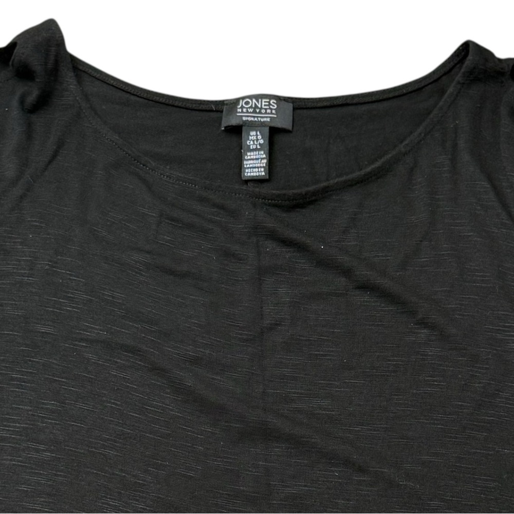 Jones New York Tunic Top Womens L Black Cold Shoulder Stretch Knit Casual - Picture 9 of 11